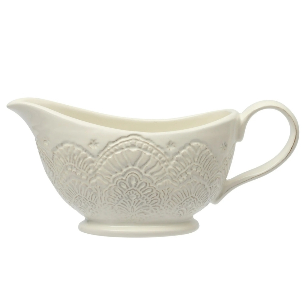💕 2025 The Pioneer Woman Vintage Lace Linen  Embossed Gravy Boat